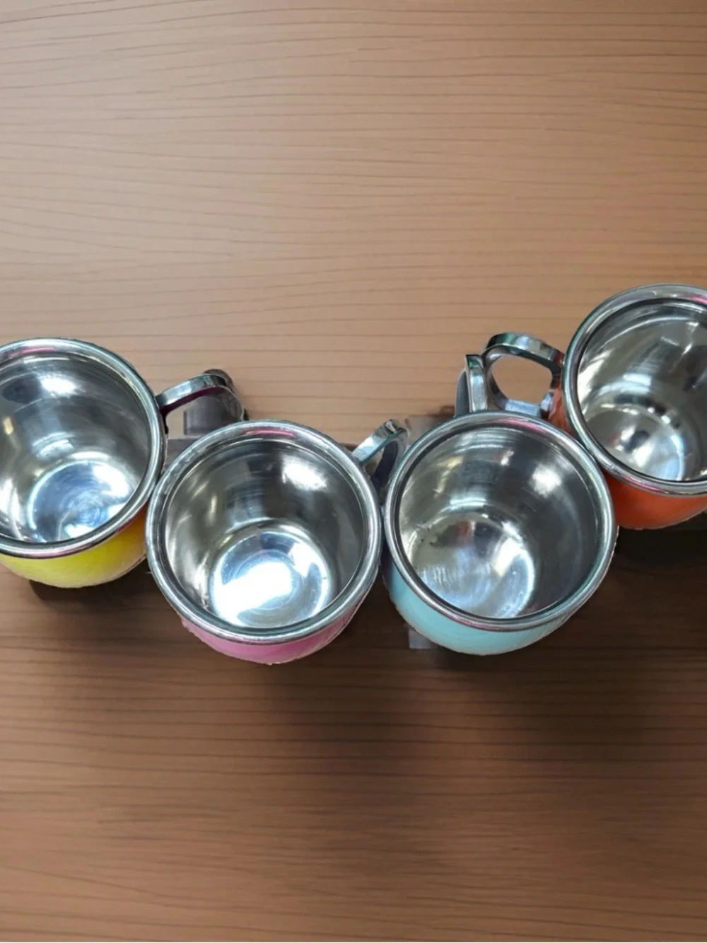 Vintage Pier 1 Bright Enamel Espresso Cups Set - Yellow, Orange, Pink, Aqua